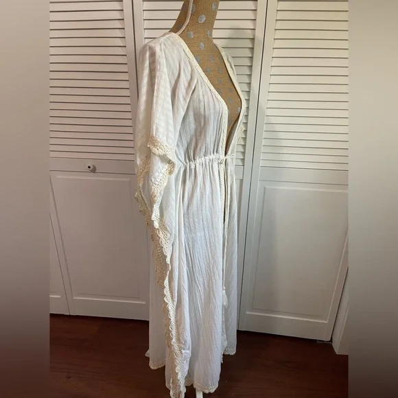 La Moda By True Colors long cardigan, duster swimsuit, cover-up cream white lace - Picture 5 of 10